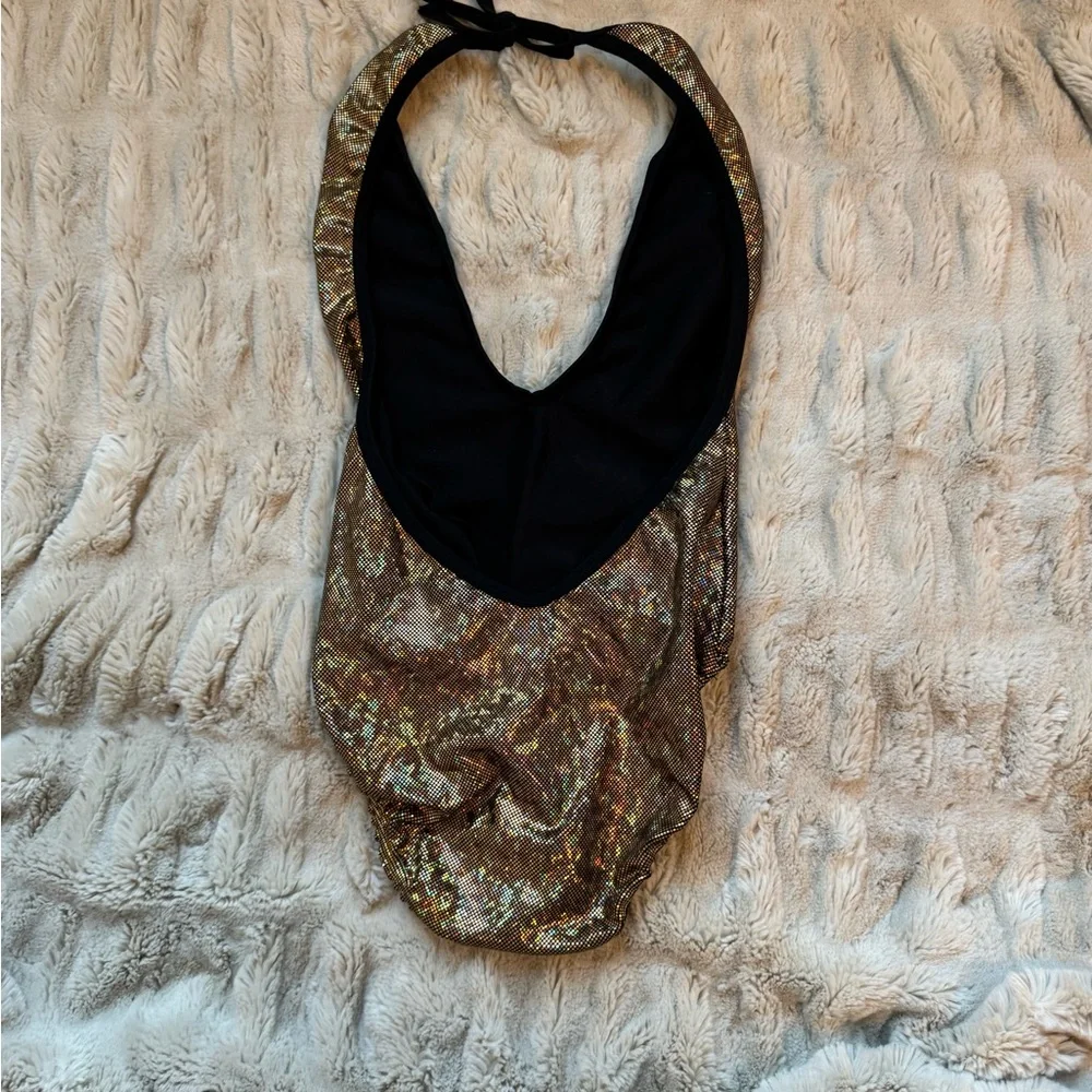 Shimmering Gold Halter rave Mi Gente festival bodysuit - Picture 3 of 3